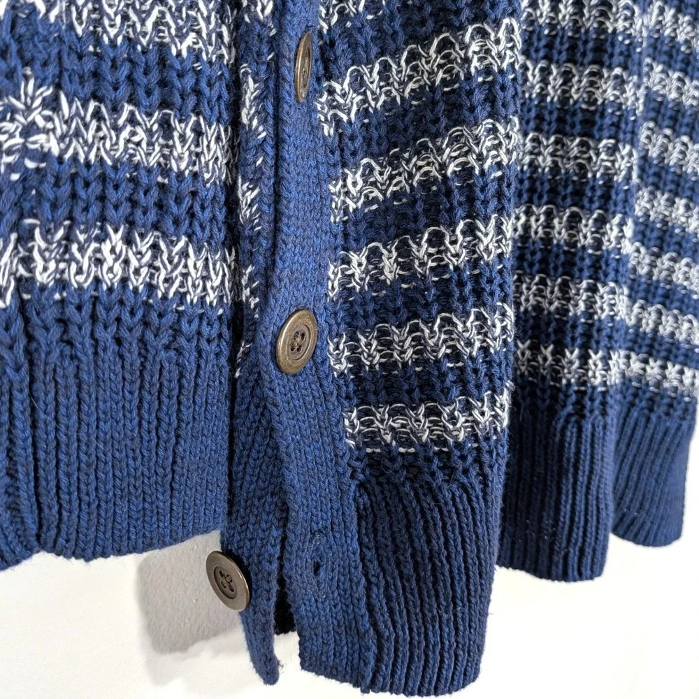 Lucky Brand Blue Striped Sweater; Cotton Knit Side Button Pullover